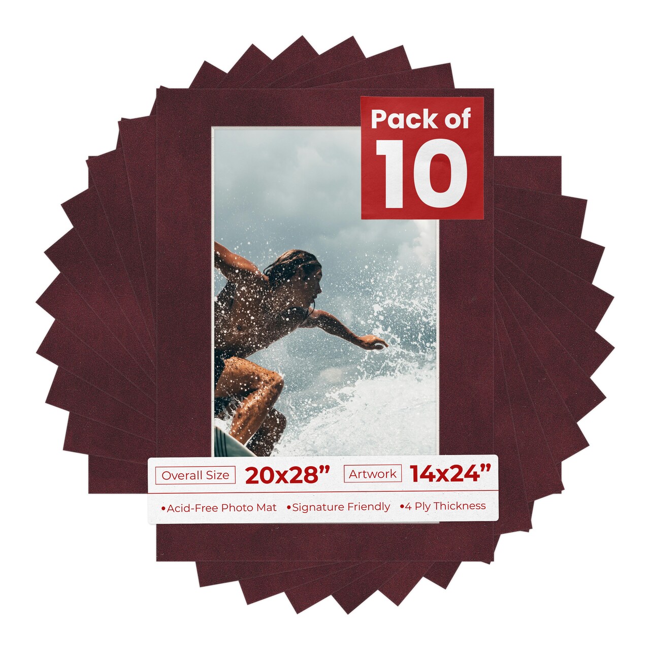 Dark Red Suede Mat Board for 20x28 Frames - Fits 14x24 Photos